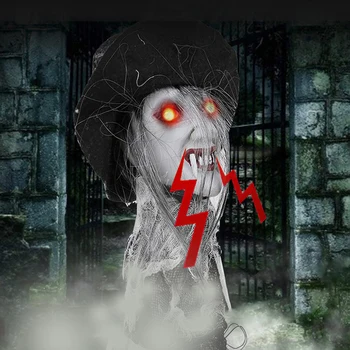 Halloween Horror Ghost Head Decoration Electric Voice Control Bride Groom Props Haunted House Escape Festival Party Decoration 1
