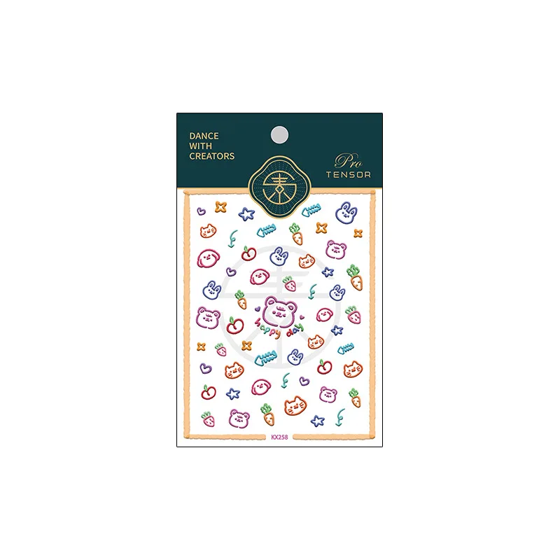 Наклейки для ногтей 5D с мультяшными животными милый кролик медведь собака кошка