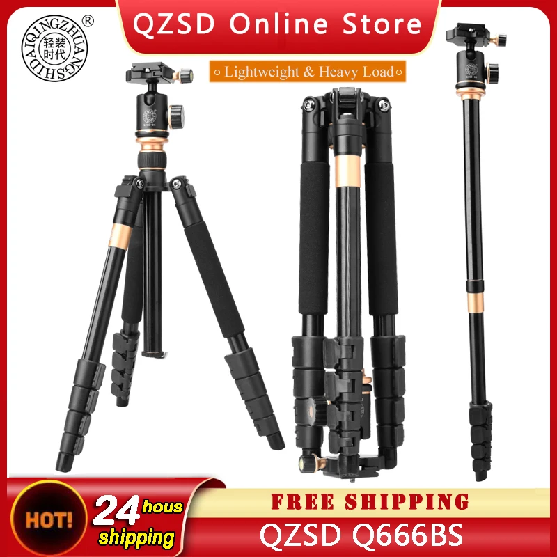 

QZSD Q666BS Professional Photographic Portable Aluminium Alloy Travel Tripod & Monopod Stand with Ball Head For DSLR Camera