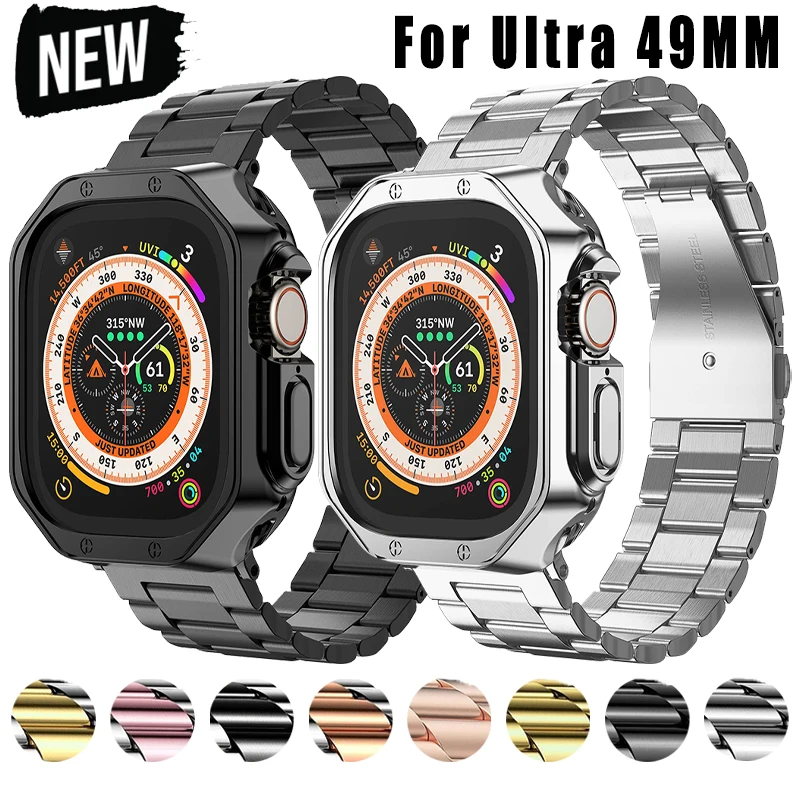 

Metal Strap+TPU Case for Apple Watch Ultra 49mm 45mm 41mm 40 44mm 42mm Cover Bracelet Iwatch Series Ultra 8 7 6 SE 5 4 3 Correa