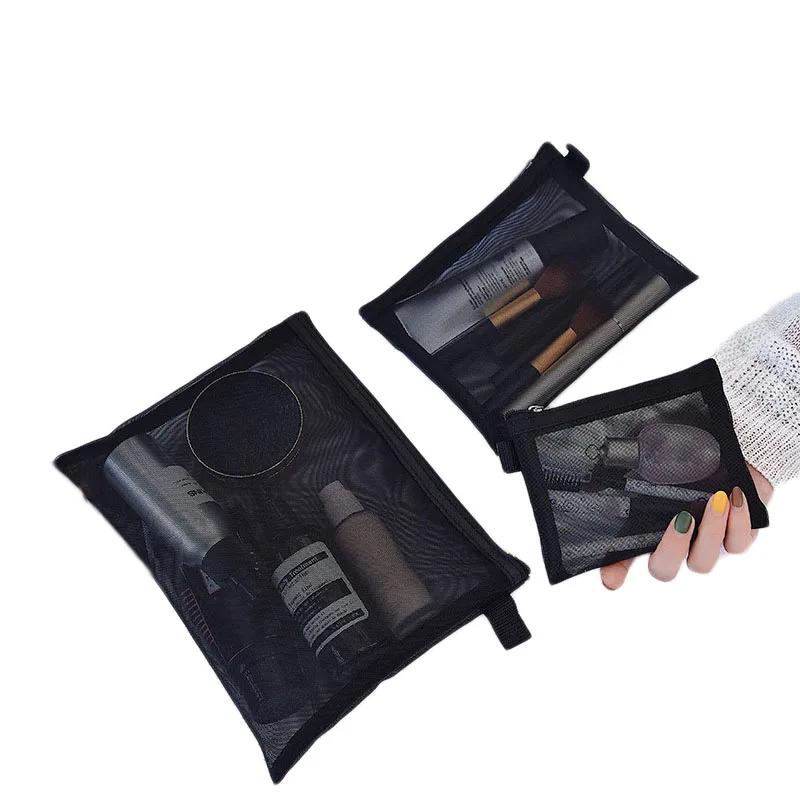 Black Mesh Makeup Bags Women Girls Cosmetic Bag Organizer Travel Portable Wash Lipstick Toiletry Sanitary Napkin Storage Bags