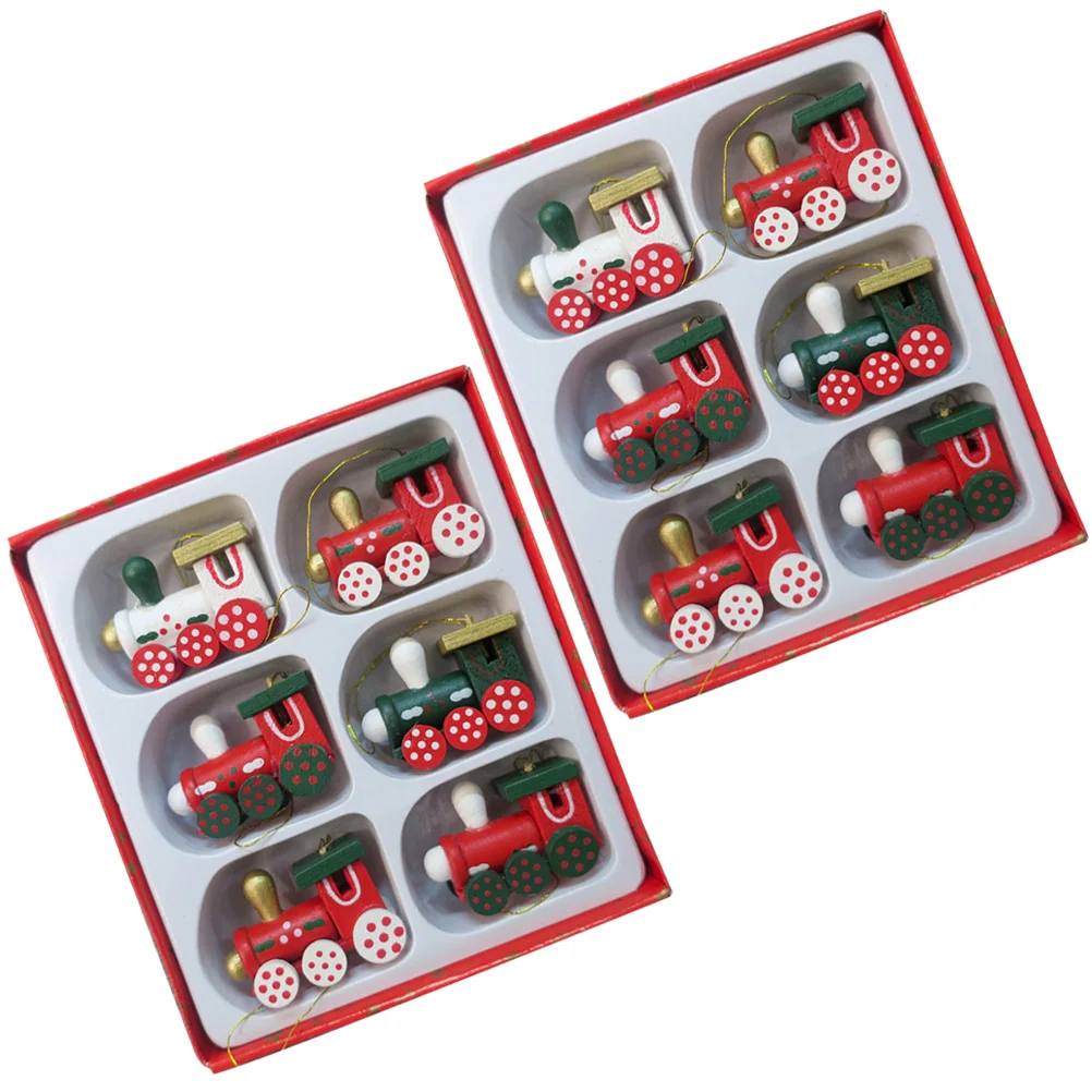 

12pcs Wood Scene Train Model Christmas Tree Ornaments Christmas Decorations Red Christmas Decorations