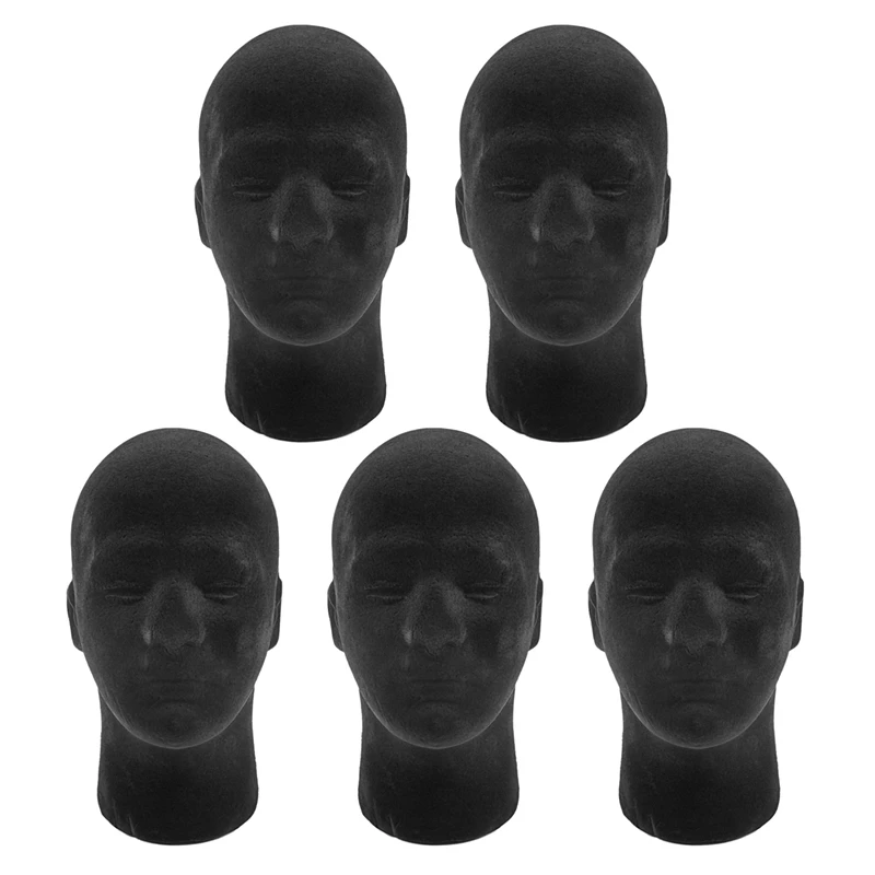 

5X Male Styrofoam Foam Mannequin Manikin Head Model Wigs Glasses Cap Display Stand Black