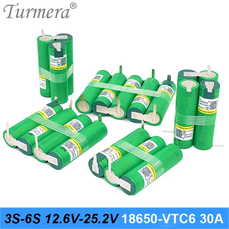 

NEW2023 Turmera 3S 12.6V 4S 16.8V 5S 21V 6S 25V Battery Pack US18650VTC6 3000mah Battery 30A for Shurika Screwdriver Battery (Cu