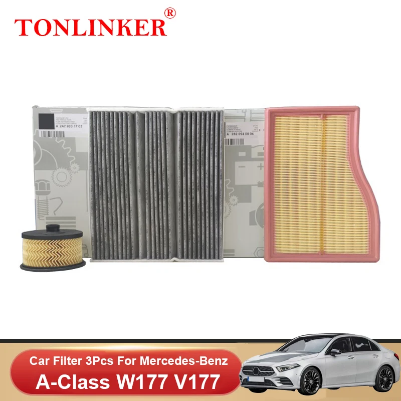 TONLINKER Cabin Air Filter Oil Filter For Mercedes Benz A Class V177 W177 2018-2021 2022 A200 A220 A35 A45S AMG Car Accessories