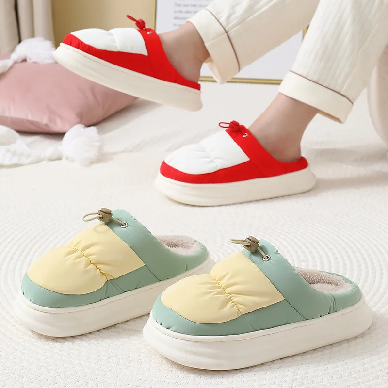 Winter Home Slippers for Women Cottons Shoes Waterproof Non-Slip Couples Soft Warm Slippers Thick Platform Indoor Footwear Shoes