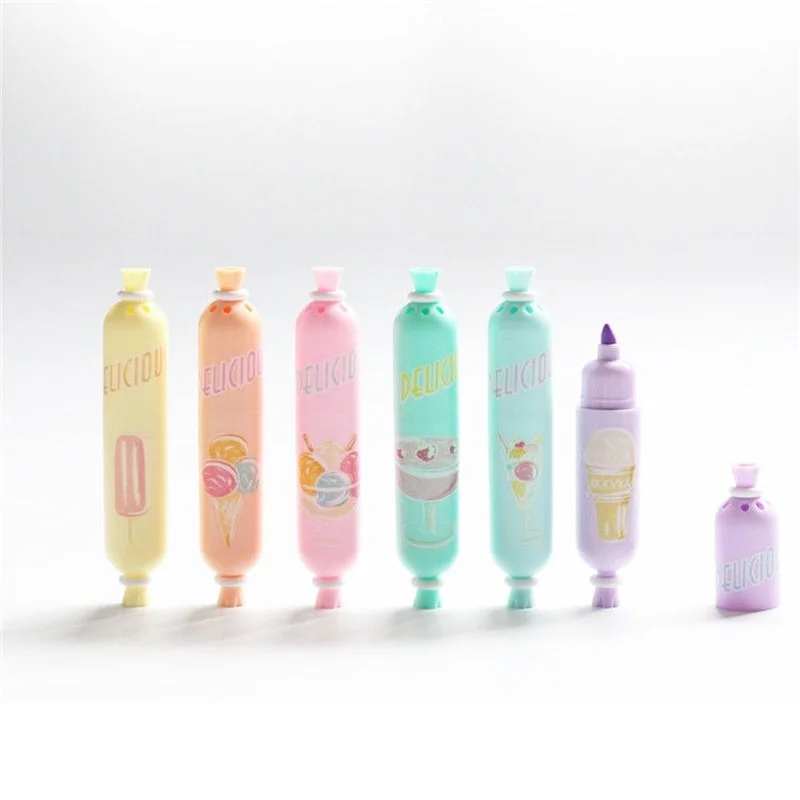 korean stationery cute sausage shape highlighters thick line color pen kawaii children's hand account painting marker pen set images - 6