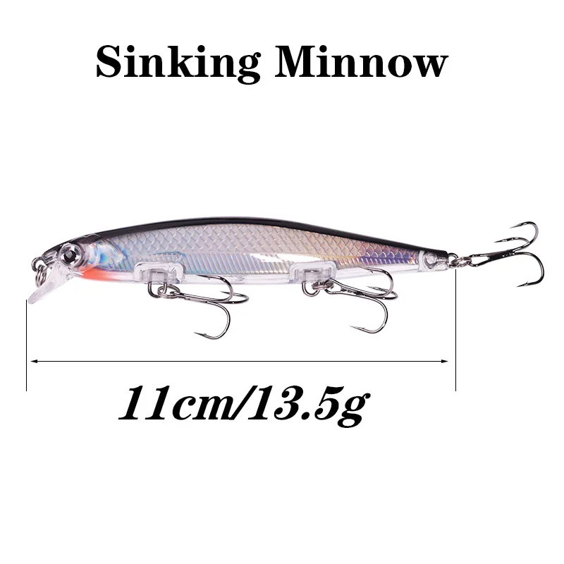 1Pcs Sinking Minnow Fishing Lure 11cm 13.5g Floating Wobblers Swimbait Laser Artificial Hard Bait Crankbait for Bass Pike Tackle