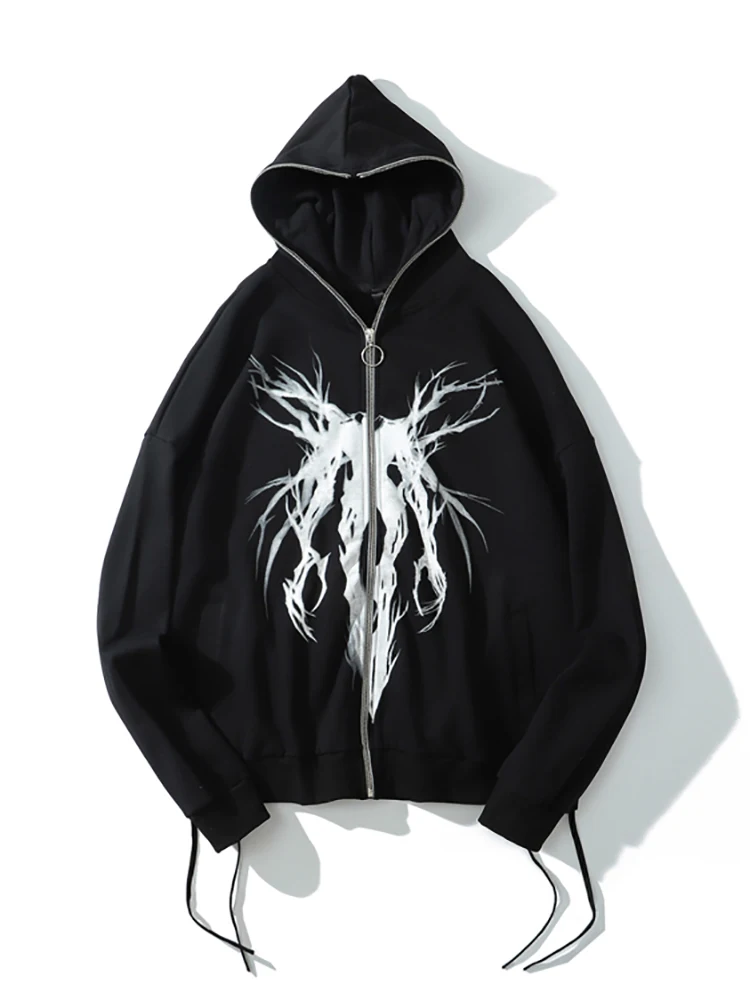 

Hoodies Anime Loose Women's Sweatshirt 2022 Printing Zipper Men's Hooded O-Neck Female Jacket Zip Up Hoody Hoodie Black Y2K Top
