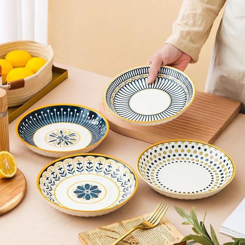 Nichiyu Nordic Ceramic Plate Tableware Pasta Bowl Set Mixed Colors - 1 Plate/ Set.