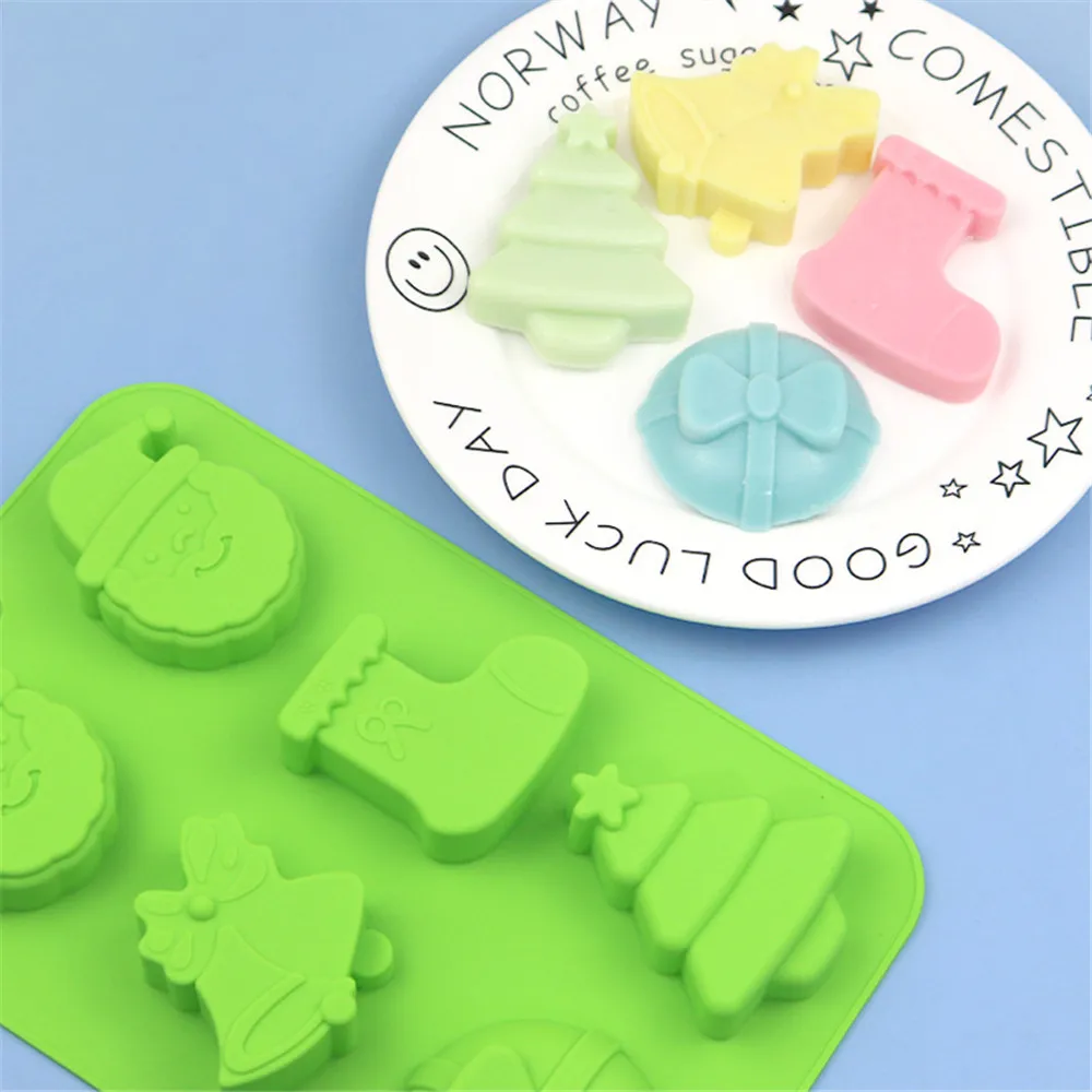 

6 Christmas Decoration Stocking Santa Claus Cake Pudding Handmade Soap Silicone Mold Cake Decorating Tools Chocolate Mold