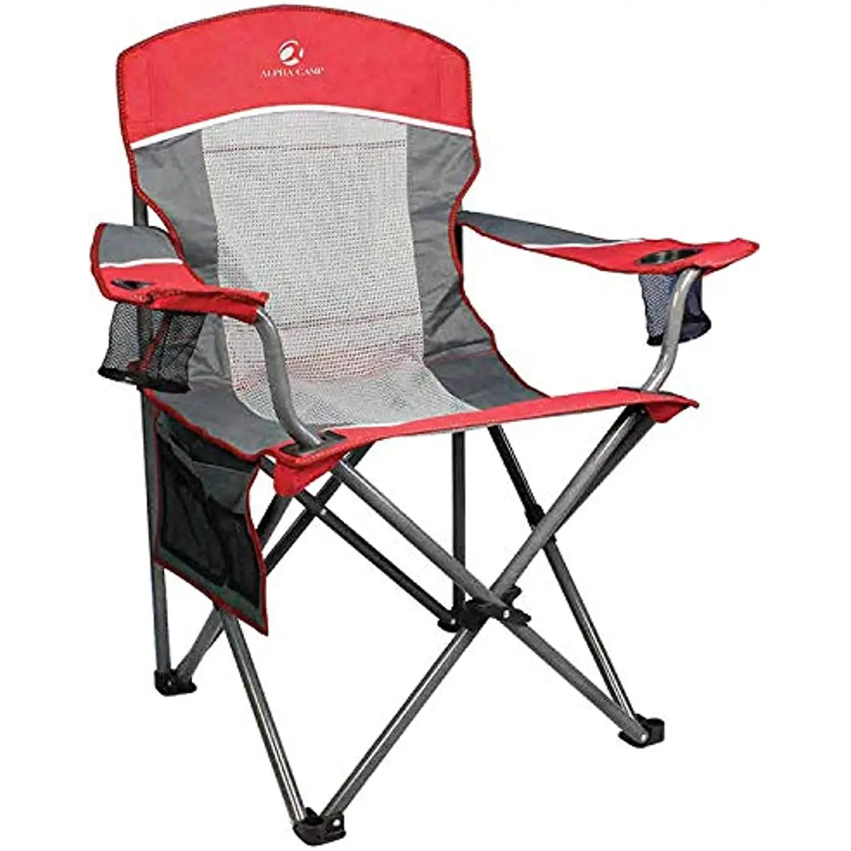 

Альфа-лагерь, складной стул большого размера с сетчатой спинкой для кемпинга, сверхмощный поддерживающий складной четырехъядерный стул со ...