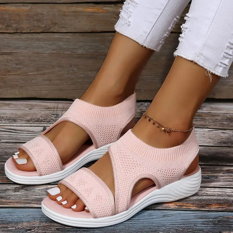 

2022 New Summer New Women's Sandals and Sandals Shoes Open Toe Knitted Women's Casual Sandals Large Pink Beach Sandals 43