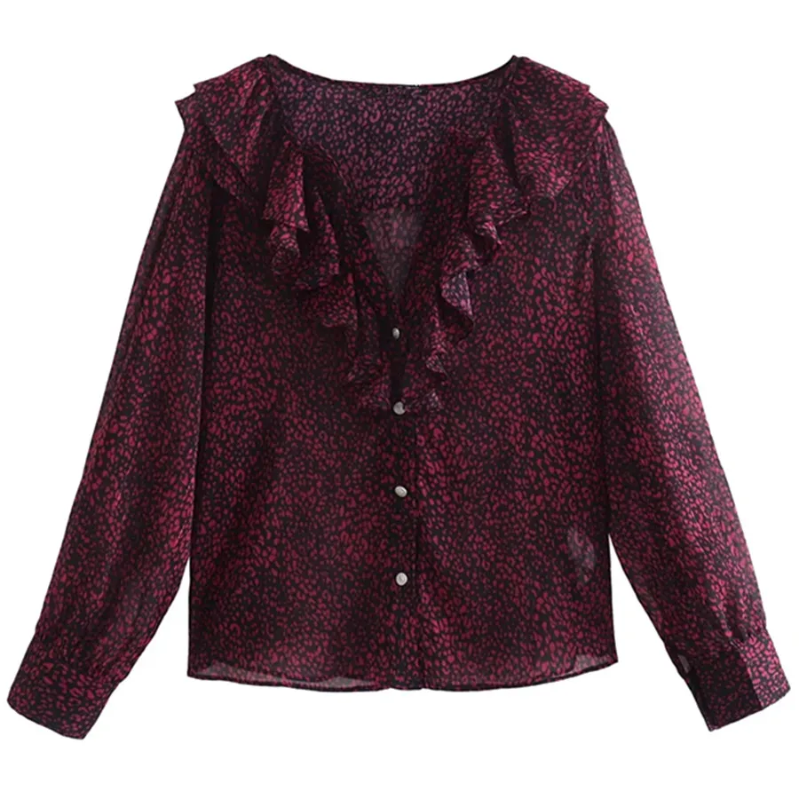 

Elmsk 2022 Fashion Shirt Women Casual Blouse High Street Vintage Animal Printing Cascading Ruffles Spring Blouse Women Blusas