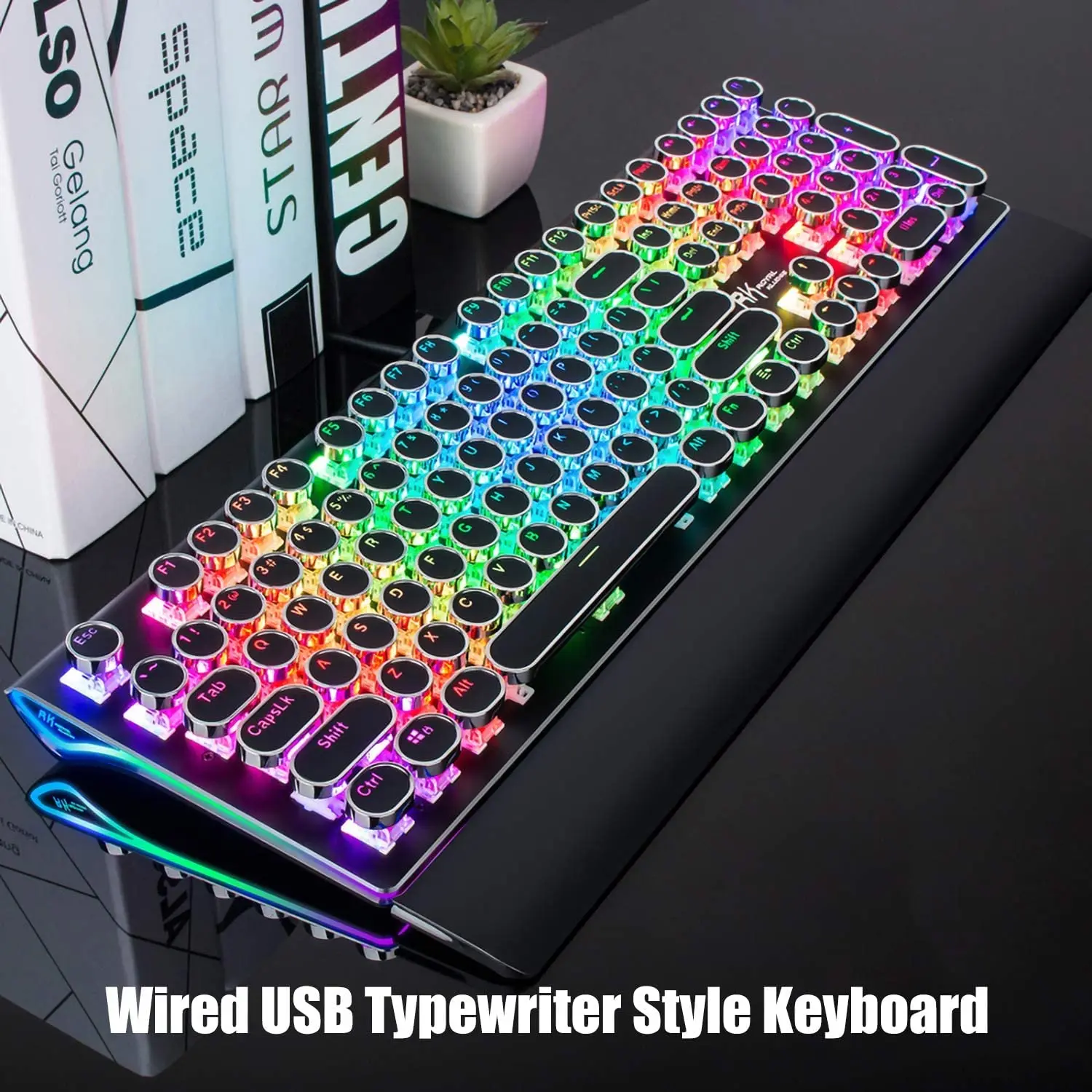 

RK ROYAL KLUDGE S108 Mechanical Keyboard 108 Keys Wired RGB Backlit Typewriter Retro Gamer Keyboard with Collapsible Wrist Rest