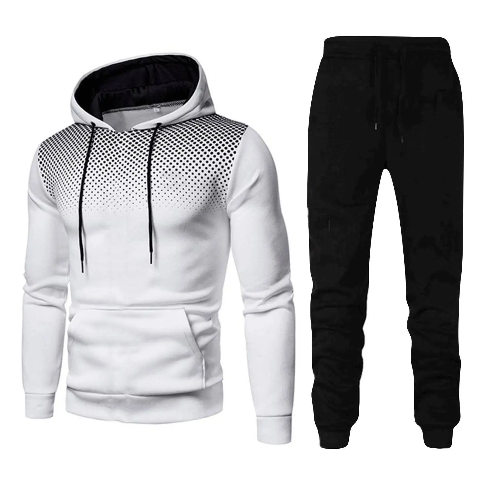 

2023 Men's Latest Fashion Activewear Polka Dot Hoodie + Pants Set Pullover Top and Jogger Pants Casual Wear Tracksuit