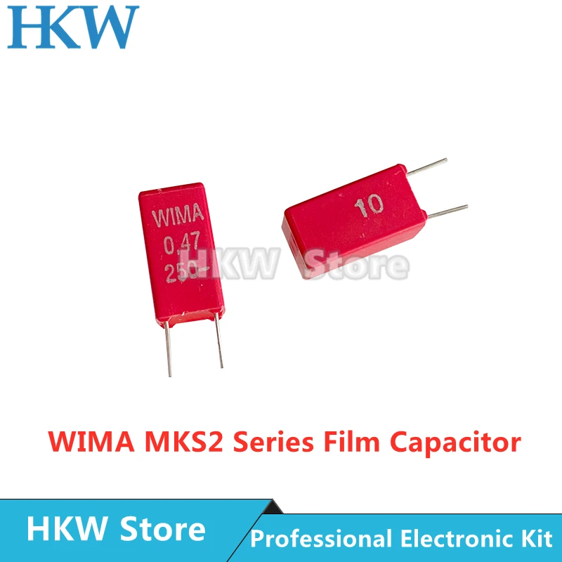 WIMA-Condensador de película de Audio Hi-Fi, 0,47 UF, 250V, rojo, MKS2, 5MM, 250V, 474/470NF/0,47 UF, 0.47U250V, 2 piezas