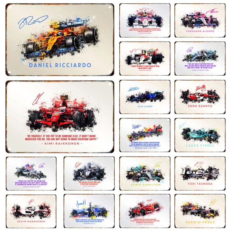 

F1 Car Metal Tag Tin Painting Vintage Car Graffiti Poster Home Living Room Garage Club Man Cave Mural Art Decor Aesthetics Gift