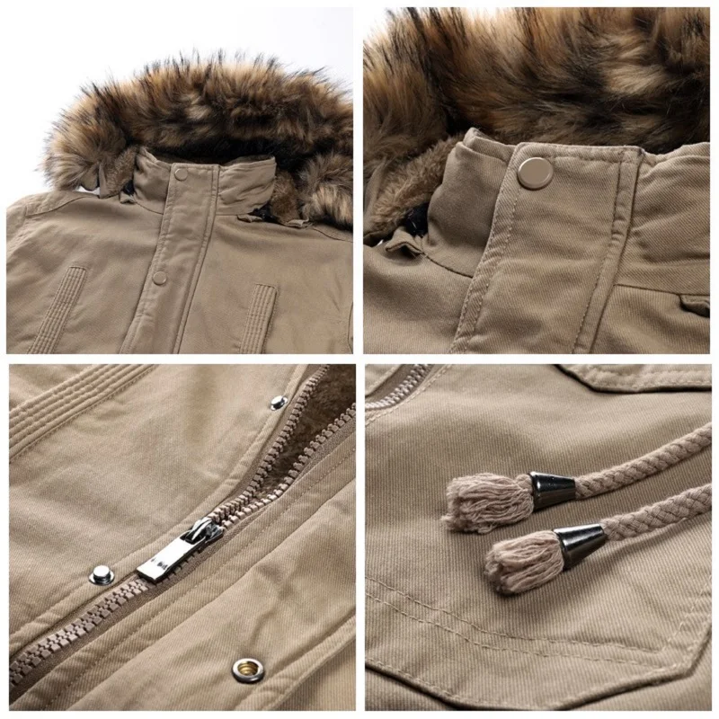 Plus Velvet Winter Warm Jacket Men's Mid-length Thickened Detachable Hooded Parka Outdoor Sports Coat Men  Chaquetas Hombre