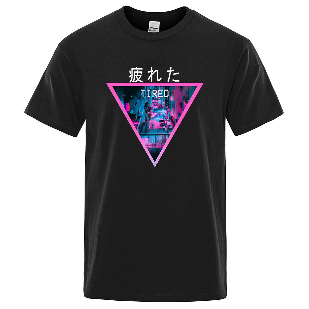 

TIRED Letters Printed T Shirt for Men Vaporwave Streetwear T-shirts Male Short Sleeve O-Neck Cotton Top Tee Shirts Hip Hop Tops
