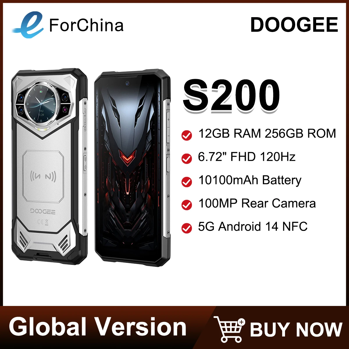 DOOGEE S200 5G прочный телефон 6.72 &quot120 Гц дисплей 12 ГБ ОЗУ 256 ПЗУ 100MP AI основная камера