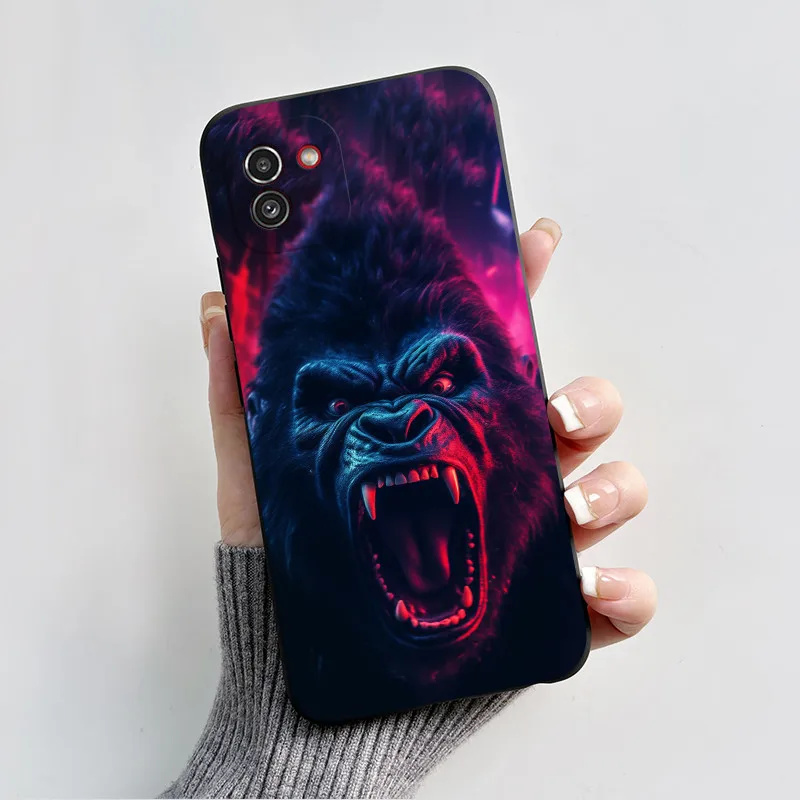 Мягкий силиконовый чехол для Samsung Galaxy A03 матовый черный с рисунком мифа