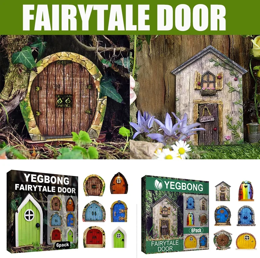 

6Pcs/Set Fairytales Door Decoration Ornaments Wooden Fairys Dwarf Tree Door Home Children's Toys Garden Decoration Miniatures