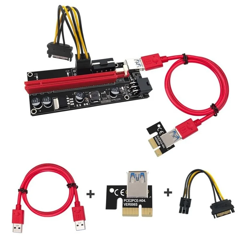 

VER009S PCI-E Riser Card 009S PCI Express PCIE 1X To 16X Extender 0.6M USB 3.0 Cable SATA To 6Pin Power for Video Card