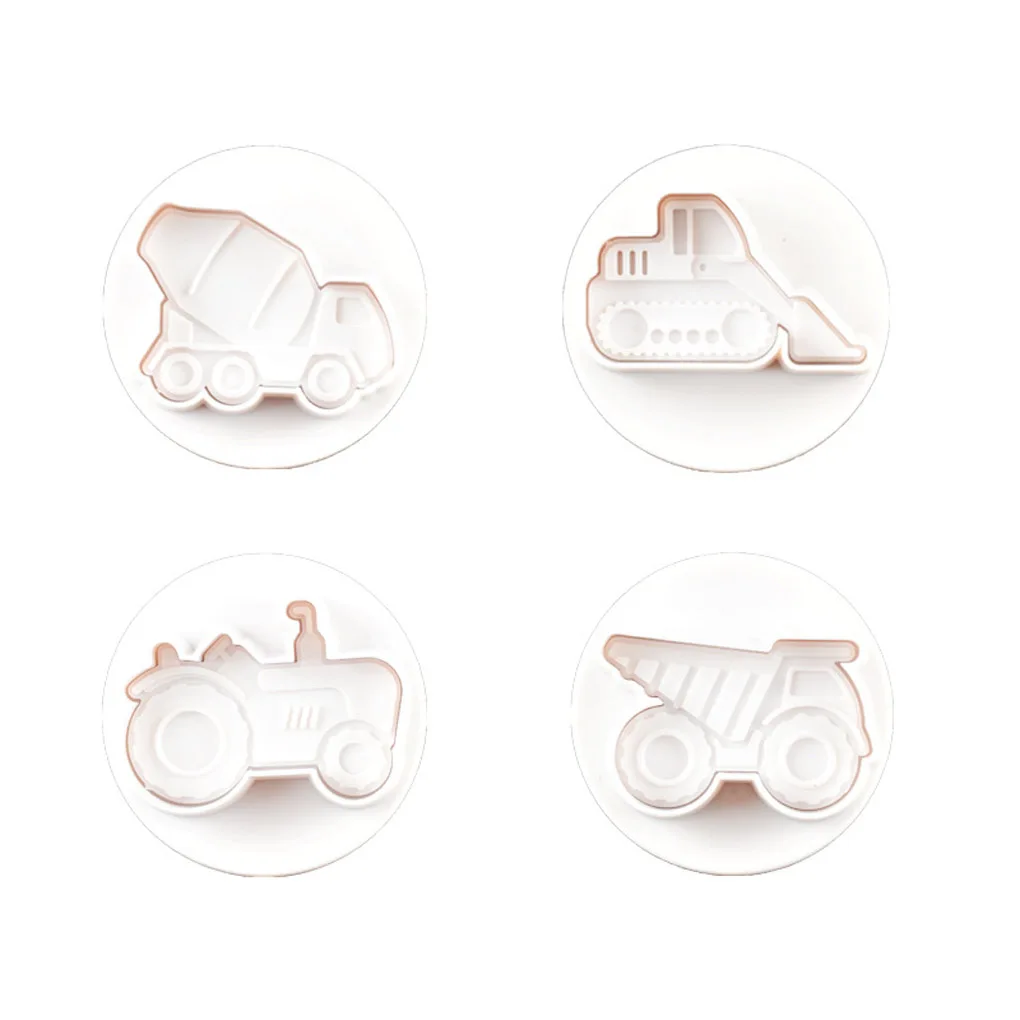 

Pack of 4 Biscuit Embossing Molds Vehicle Pattern Sugarcraft Portable Mould Cake Decorating Pastry DIY Crafting Stamper
