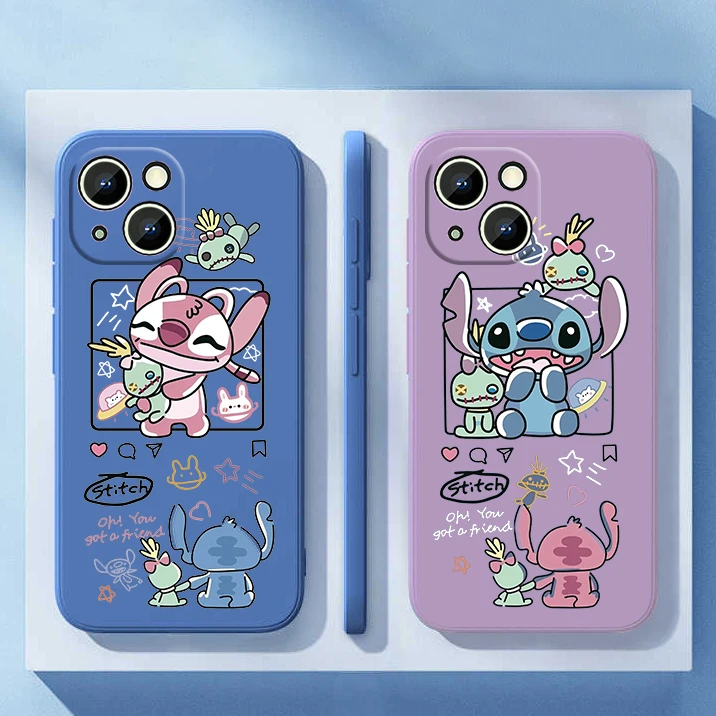 

Disney Stitch Cool Phone Case For Apple iPhone 14 13 12 mini 11 Pro Max 8 7 Plus XR XS X Liquid Rope Funda Cover