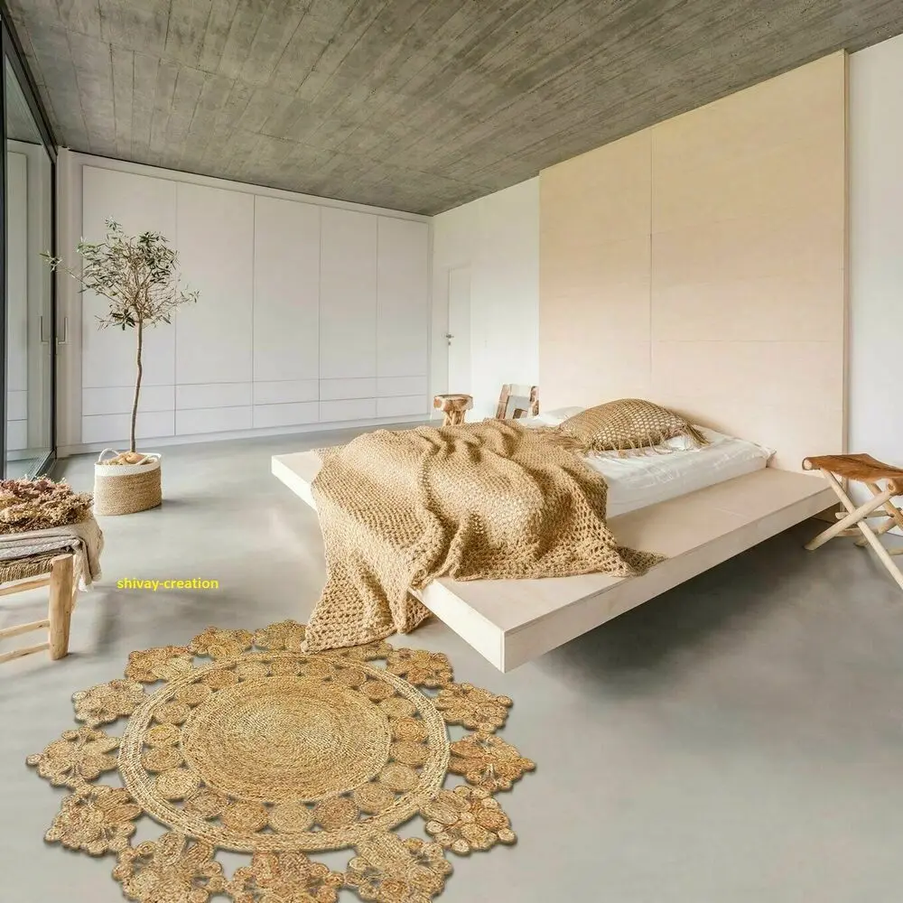 

Jute Rug 100% Natural 5x5 Feet(150X150 Cm) Hand Braided Carpet Reversible Modern Area Rug bedroom rugs home