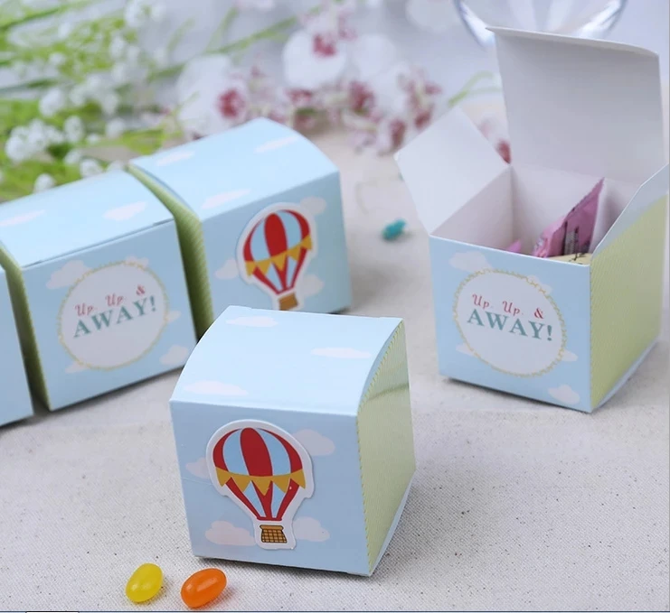 

100 x European Syle Light Blue Square Ballon Style Wedding Favors Candy Boxes Party Paper Gifts Box Chocolate Boxes
