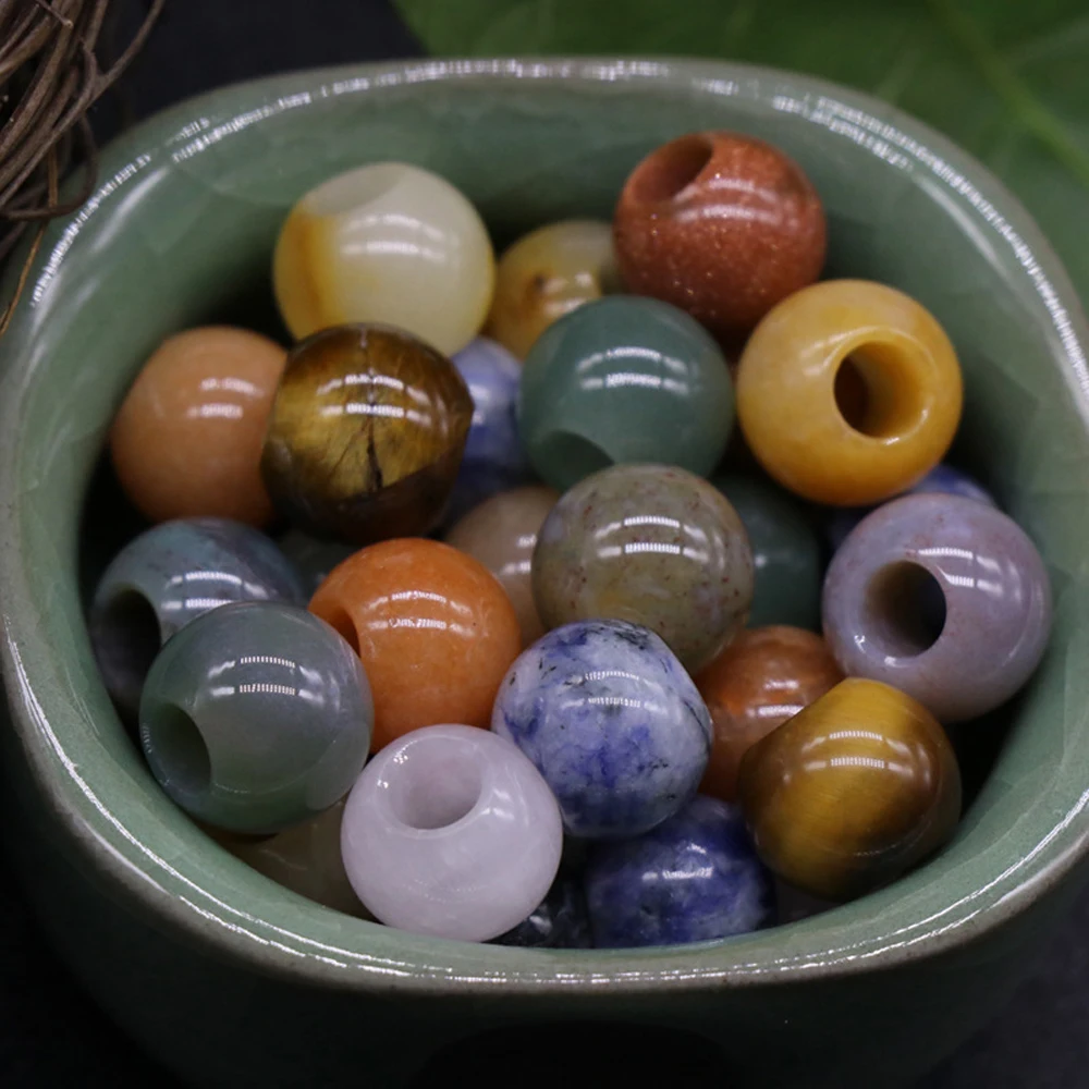 

5pcs Natural Stone Gem Large Hole Round Beads Handmade Crafts DIY Necklace Bracelet Earrings Jewelry Accessories Making 12mm