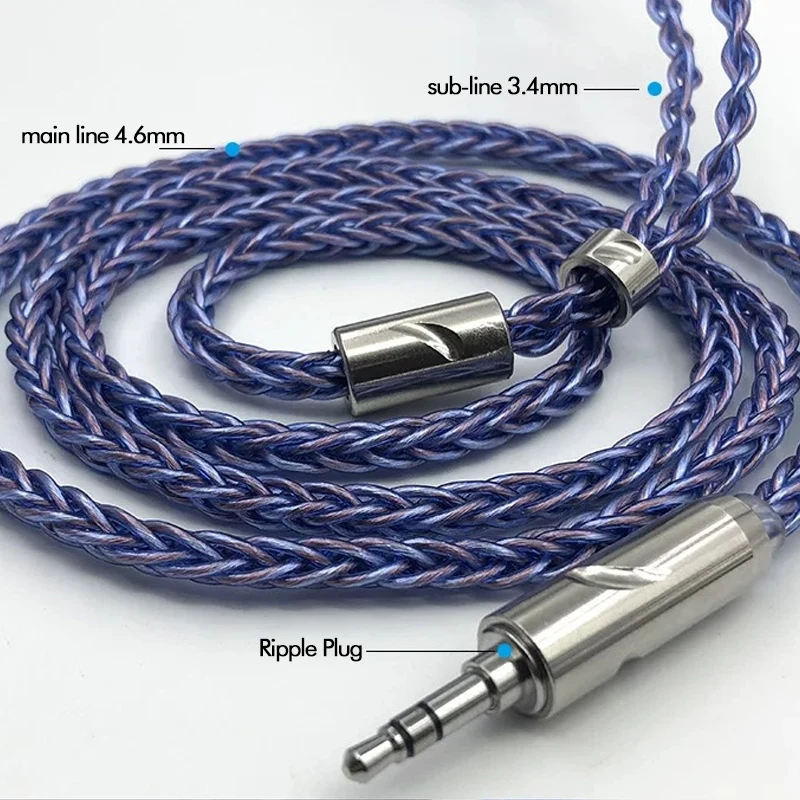 

8-Stranded High-Purity Single Crystal Copper Upgrade Cable with 3.5/2.5/4.4mm Type C Lighting Hand-Woven Hybrid Braided Replace