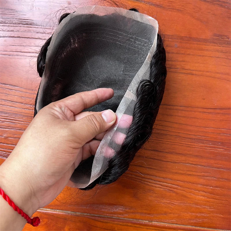 Парик Швейцарский из человеческих волос на сетке для мужчин сменный короткий