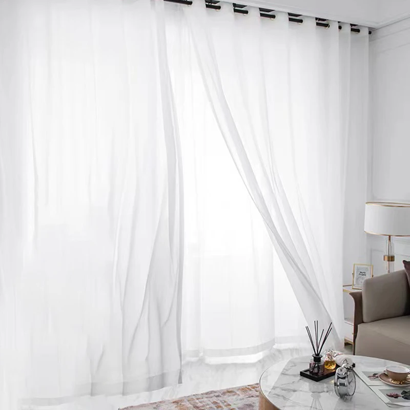

White Tulle Curtain for Living Room Bedroom Sheer Window Voile Solid Color Drapes Fabric Modern Thickened Terylene