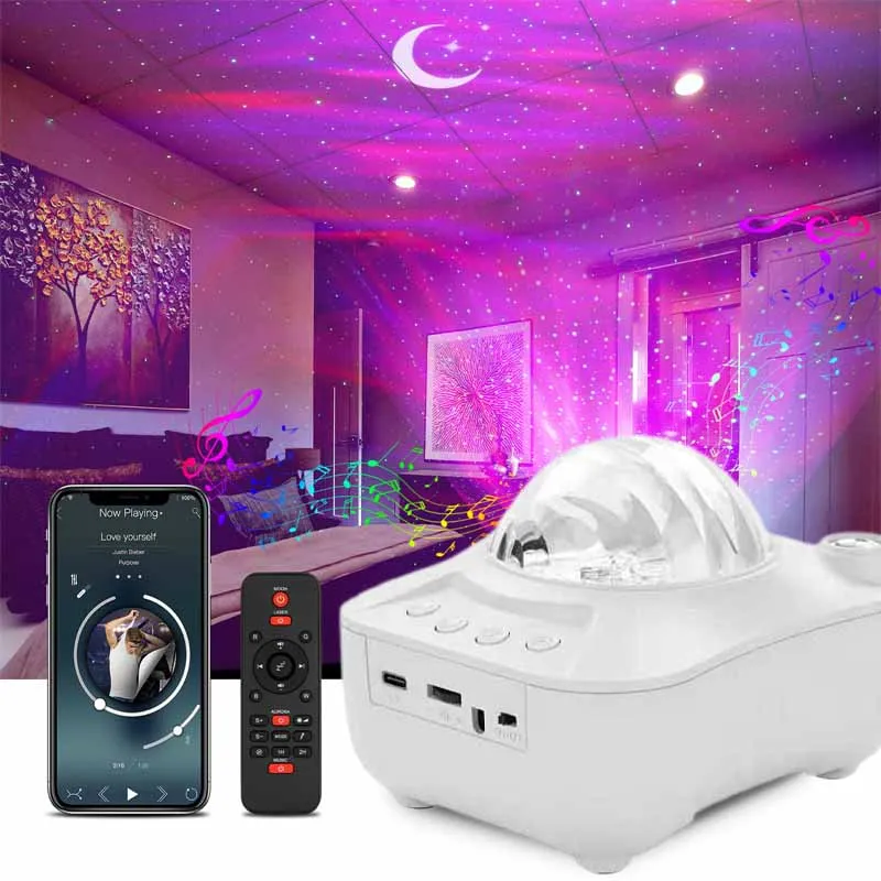 

Aurora Starry Sky Projector Galaxy Northern Light Ocean Wave Projection With White Noise Night Light Nebula Star Lamp Room Decor