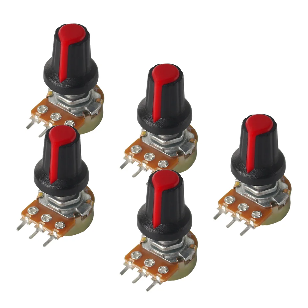 

5Set WH148 Linear Rotary Potentiometer B1K B2K B5K B10K B20K B50K B100K B250K B500K B1M 3Pin 15mm Shaft with Red AG2 Knobs