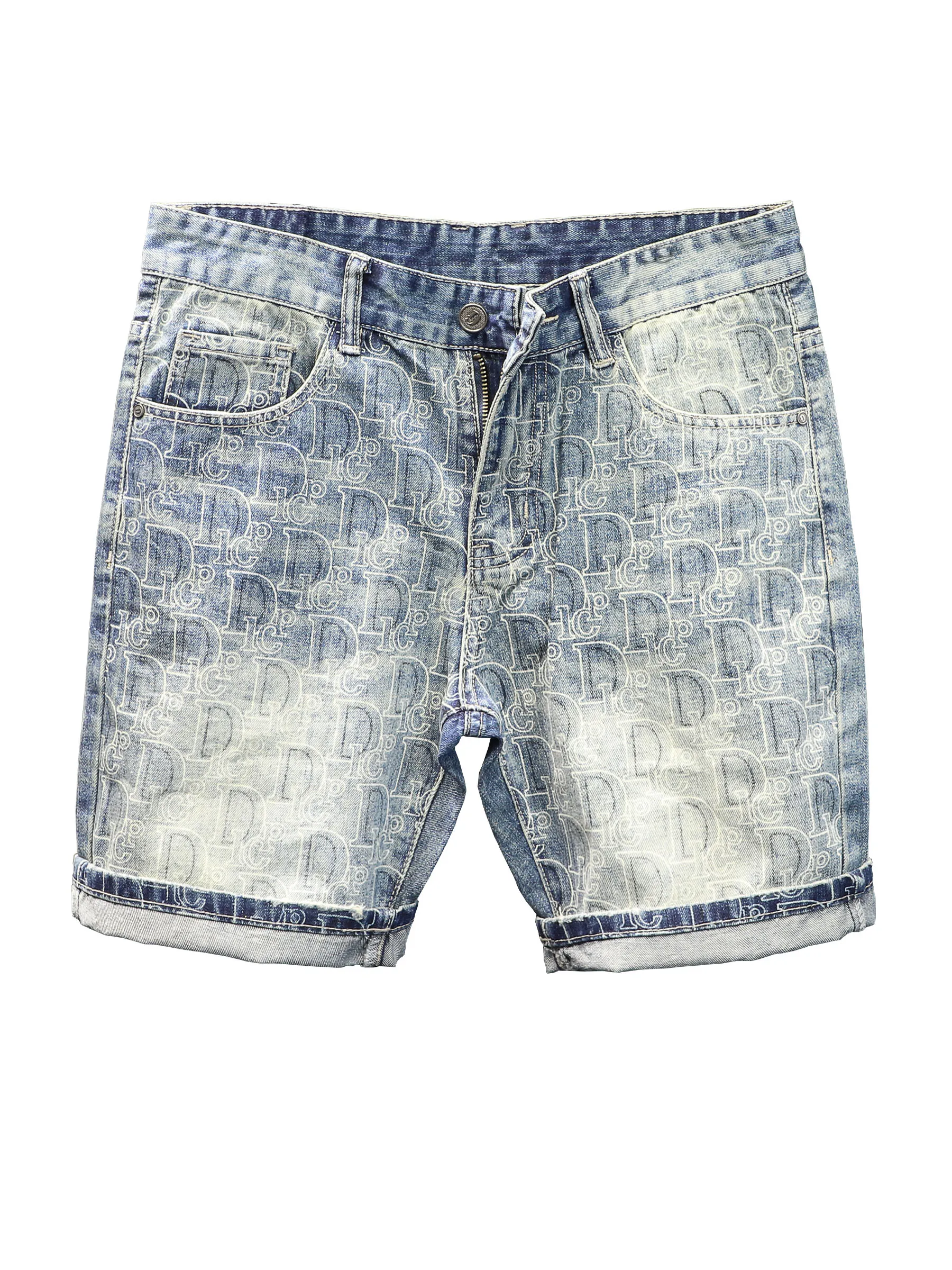 Джинсовые шорты высокого качества с принтом мужские летние облегающие