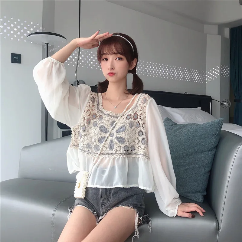 

Блузка Женская Весенняя с длинным рукавом и кружевом, 2022