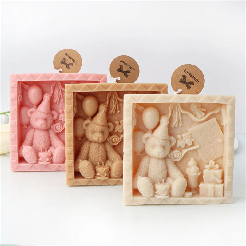 

New Silicone Mold Candle Making Window Bear Embossed Picture Frame DIY Aromatherapy Crafts Handmade Gift Forms
