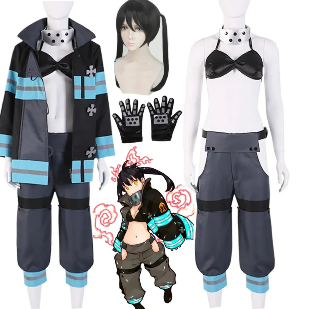 

Костюмы для косплея котацу Тамаки Fire Force, костюмы на Хэллоуин для женщин, искусственная униформа, полный комплект, аниме парик
