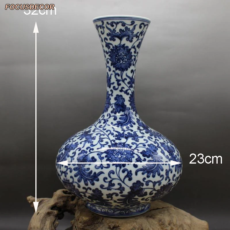 Фото Керамическая ваза для бутылок Qing Dynasty Qianlong, синяя и белая ваза с узором лотоса, ручная работа, Цзиндэчжэнь, антикварная фарфоровая керамика №2