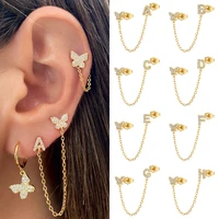 crmya gold silver color 1 pcs a z letter butterfly connected initial chain stud earrings pave zircon earring fashion jewelry