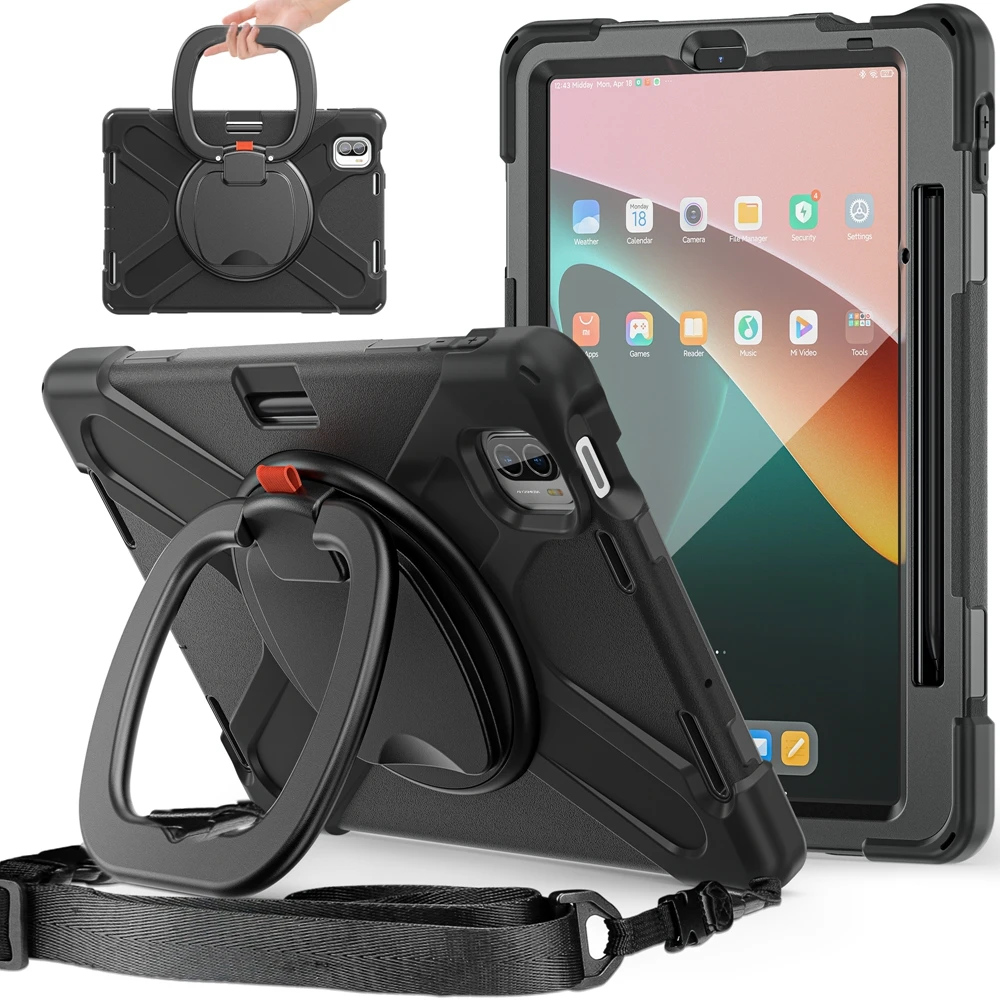 Shockproof Kids Safe Silicon + PC Pull Ring Stand Shoulder Strap Tablet Cover For Xiaomi Mi Pad 5 MiPad5 Pro 11 inch 2021 Case