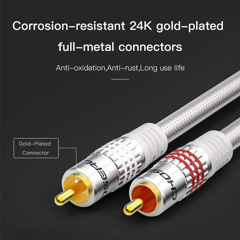 Фото Кабель CHOSEAL 2RCA-2RCA, стереокабель RCA (штекер-штекер) для домашнего кинотеатра, HDTV, усилителя, CD-проигрывателя, звуковой системы №4