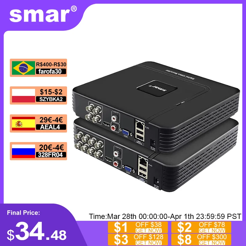 

Мини-видеорегистратор Smar 5 в 1, IP-камера для системы видеонаблюдения, TVI, CVI, AHD, CVBS, 4-канальная, 8-канальная, 5-канальная, AHD, DVR, 5 МП, NVR, Onvif