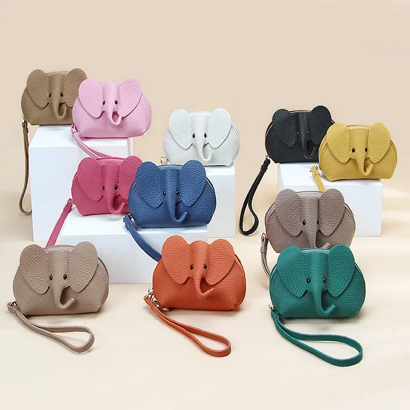 

Japanese Creative Wallets Ins Style Cute Little Elephant Zipper Wallet Women's Fresh Compact Cow Leather Coin Purse Cute Wallet