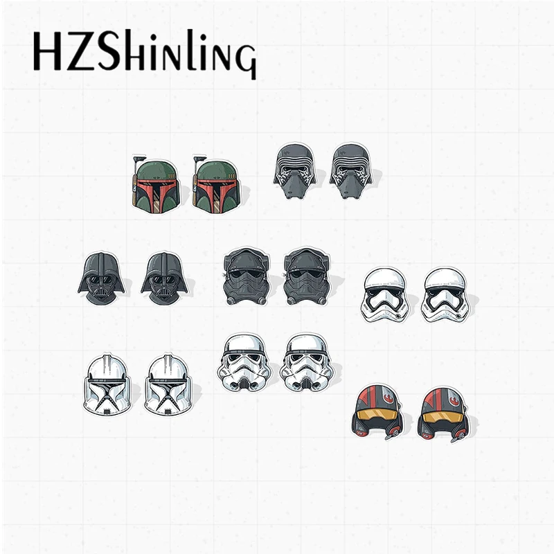 2022 New Arrival Star Wars Movies Darth Vader Jedi Jedi Knight Head Helmets Handcraft Epoxy Acrylic Resin Stud Earrings 