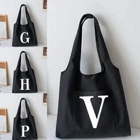 women new white letter canvas vest shoulder bag large capacity canvas shopping bag casual tote bag literary girl cute school bag